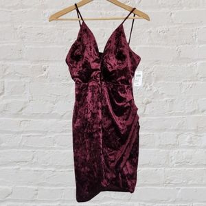 Windsor Velvet Burgundy Mini V Neck Dress